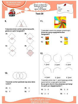 ilkokul 1. Sınıf Bilsem Zeka Testi 